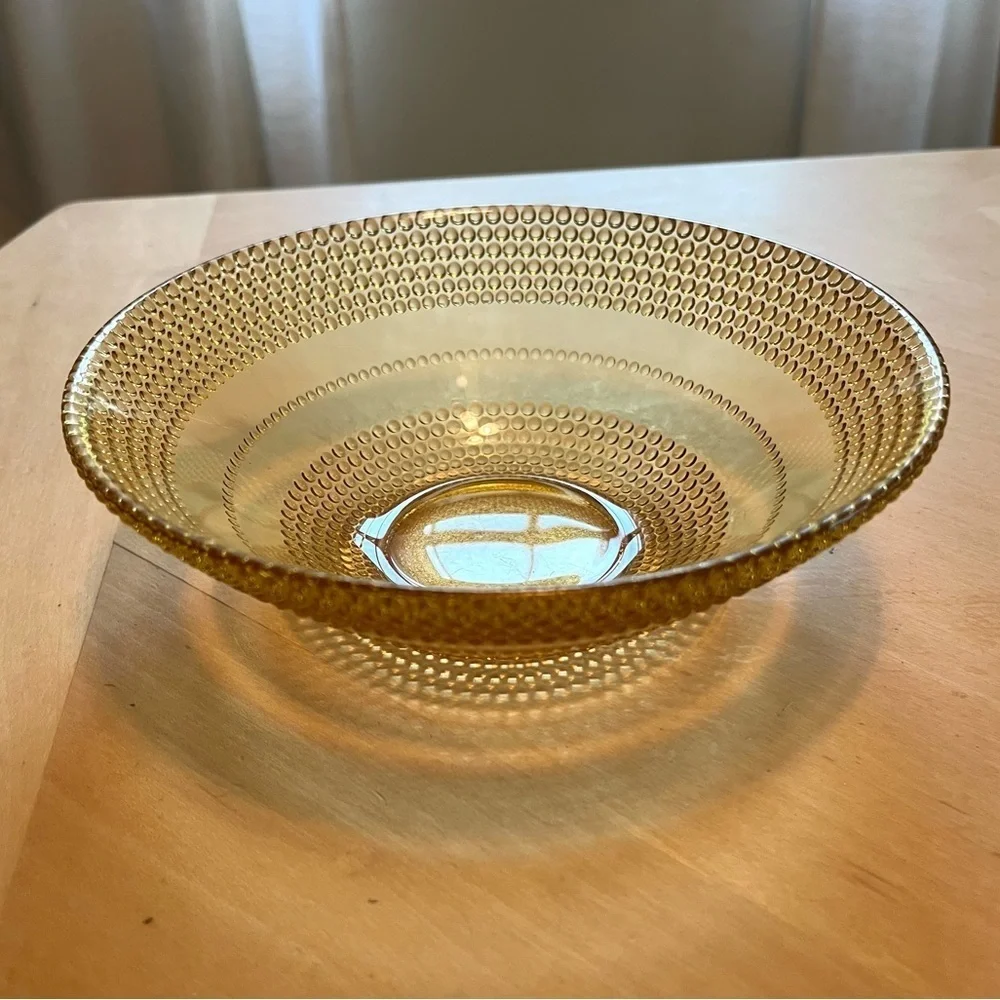 Vintage Amber Glass Cereal Desert Fruit Beaded Bullseye Bowl 6 1/2” X 2 1/8”